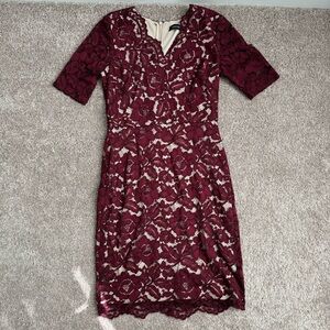 Ellen Tracy Burgundy Lace Sheath Dress